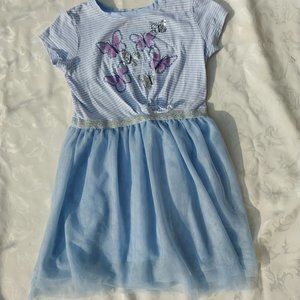 Girls S (6-7) blue dress with butterflies & net skirt